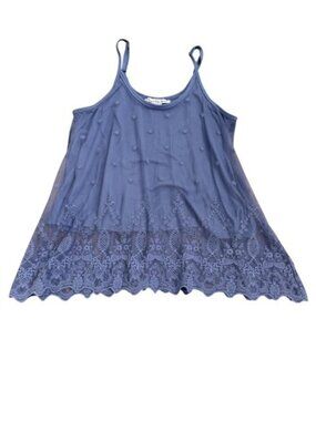 American Rag Tank Cami Top Large Blue Lace Overlay 90s Y2K Boho Fairy Adj Straps